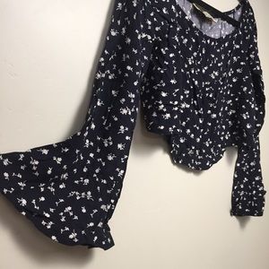 Stone cold fox bell sleeve floral prairie blouse off shoulder coquette top